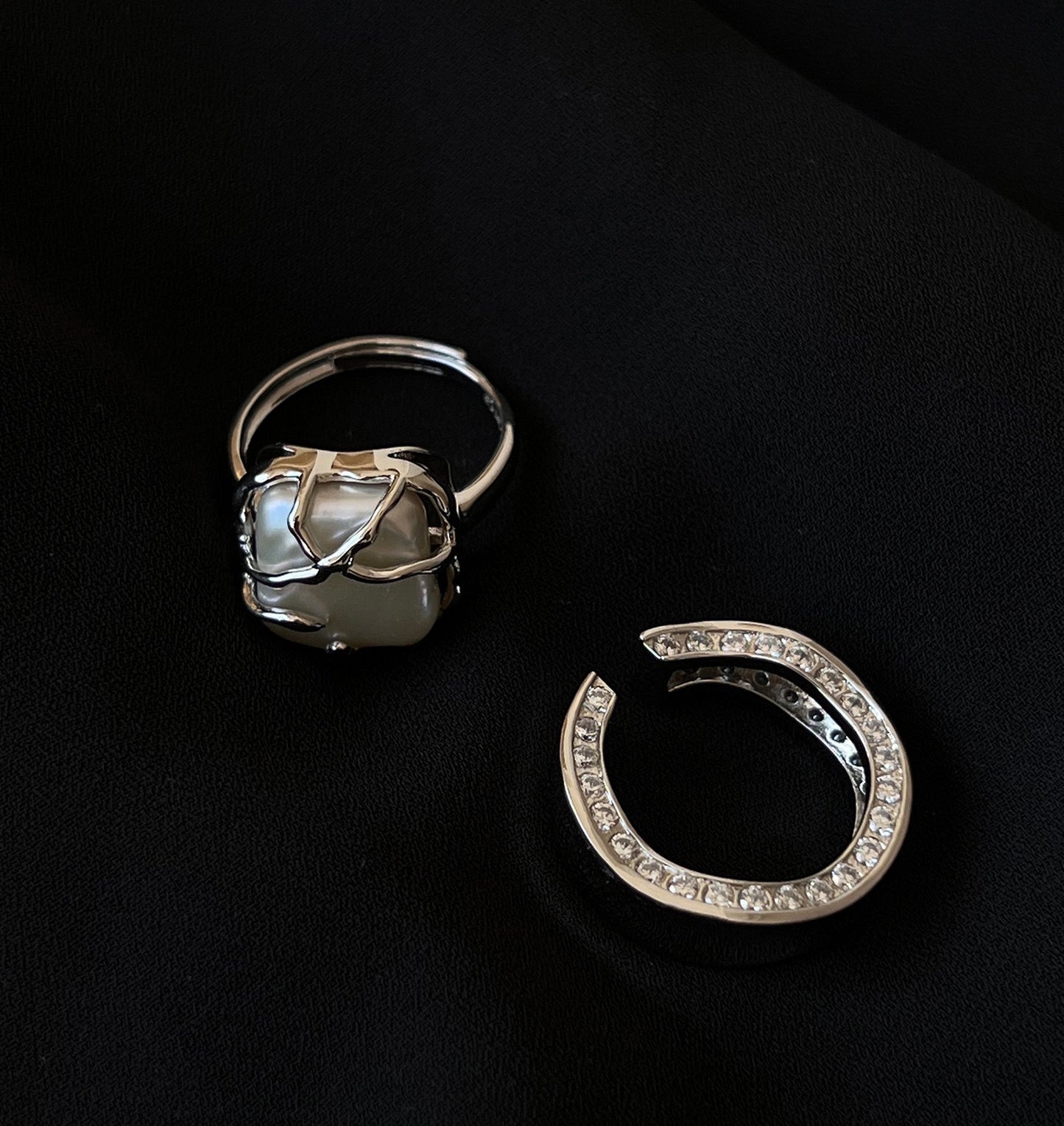 Baroque Pearl & Vine Ring Set
