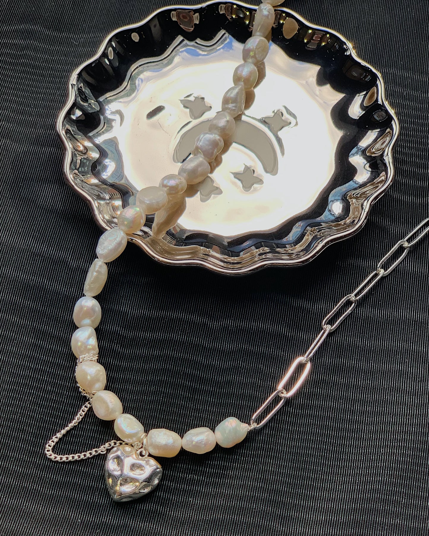 Baroque Pearl Necklace With Silver Heart