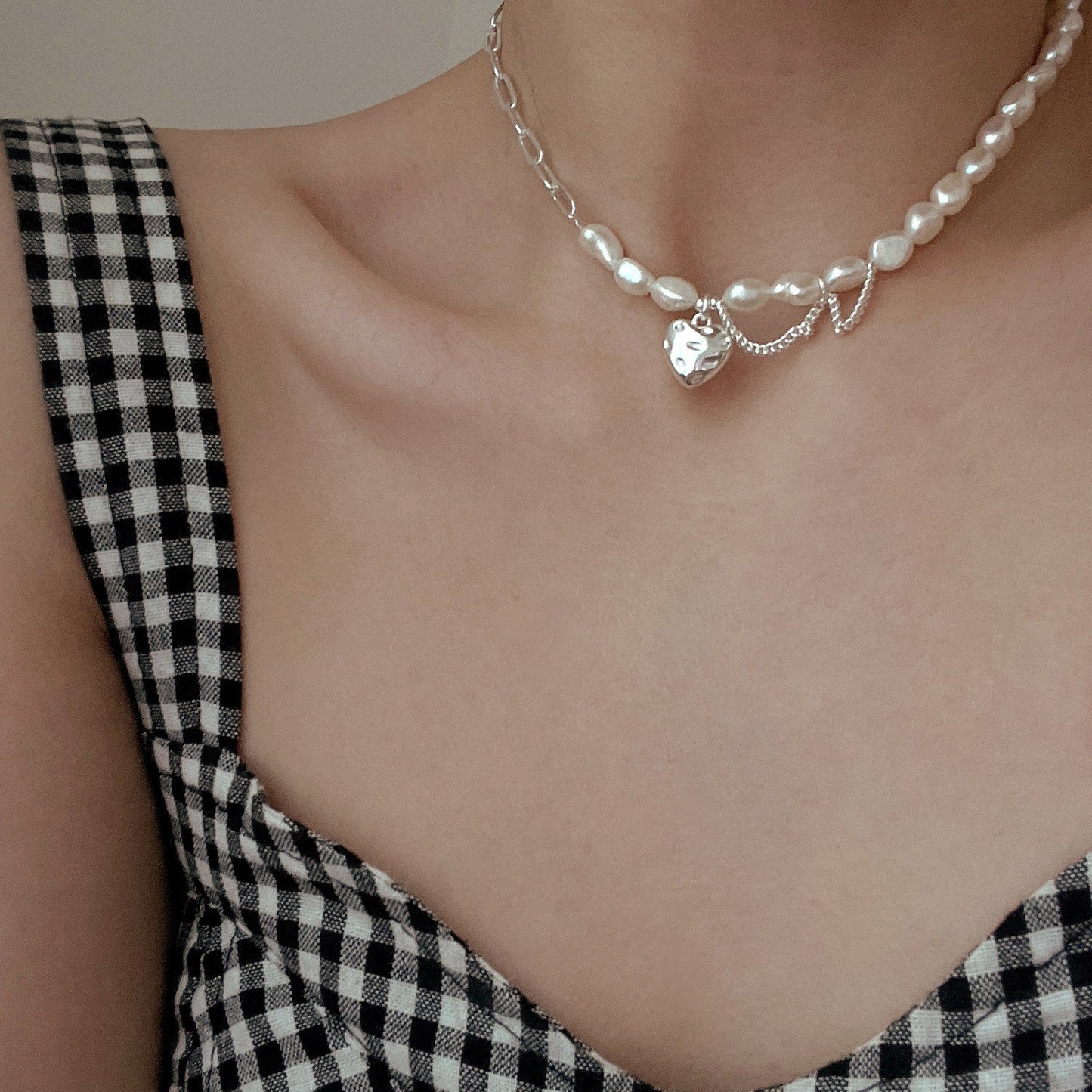 Baroque Pearl Necklace With Silver Heart