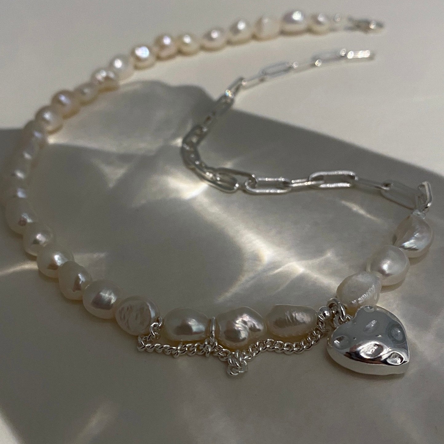 Baroque Pearl Necklace With Silver Heart