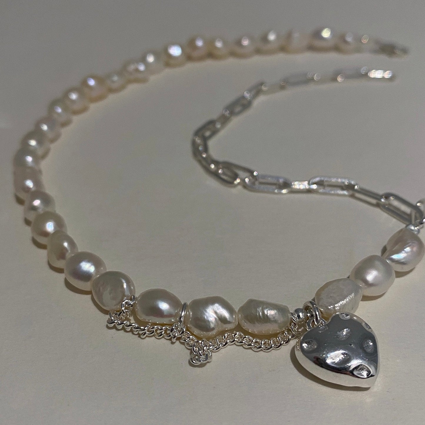 Baroque Pearl Necklace With Silver Heart