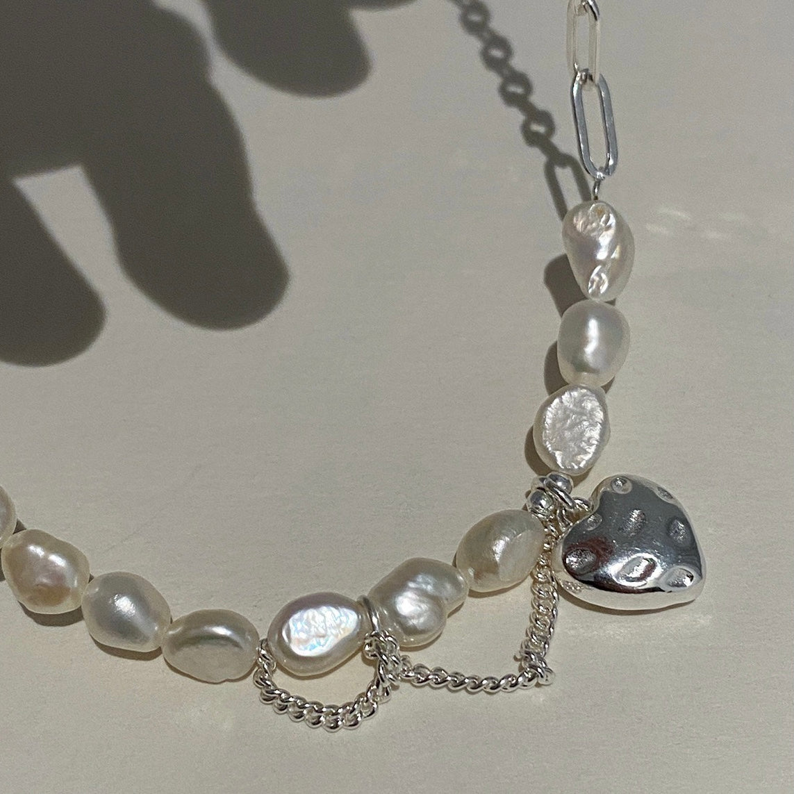 Baroque Pearl Necklace With Silver Heart