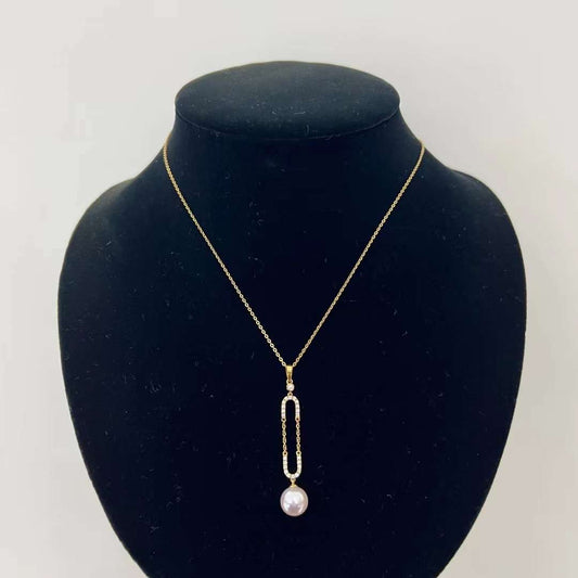 18K Gold Long Drop Diamond Necklace With Akoya Pearl